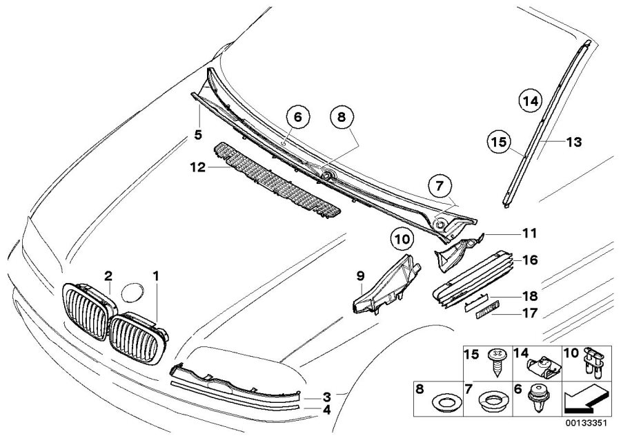 Diagram Exterior trim / grill for your 1999 BMW 540i   