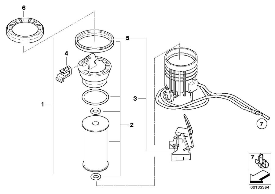 Diagram Fuel filter with fuel level sensor right for your MINI