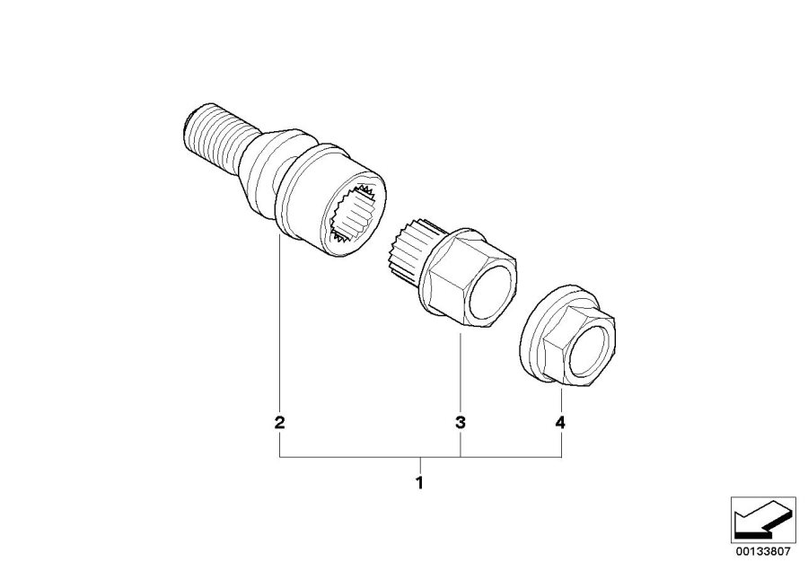 Diagram Wheel bolt lock with adaptor for your BMW