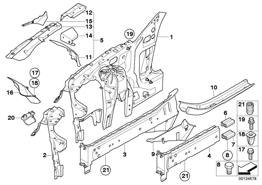 Diagram WHEELHOUSE/ENGINE support for your 1996 BMW