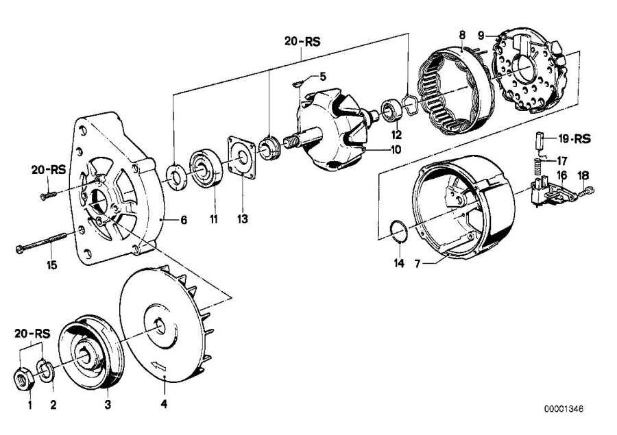 Diagram Alternator, individual parts for your BMW