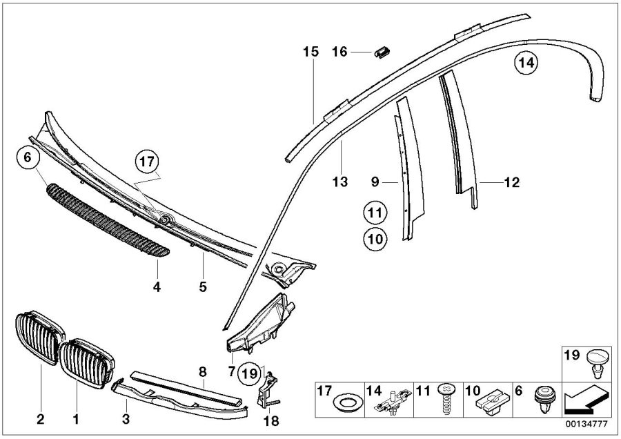 Diagram Exterior trim / grill for your 2004 BMW Z4   