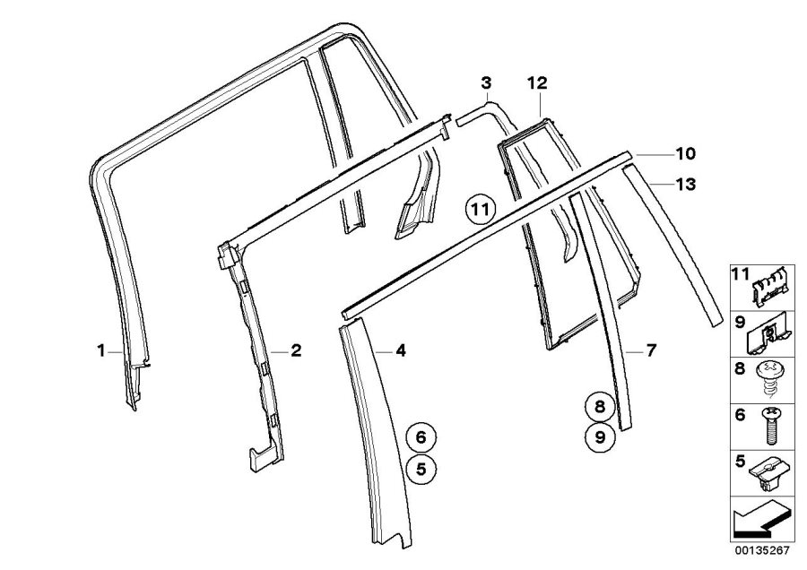 Diagram Trim and seals for door, rear for your 2007 BMW M6   