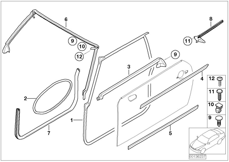 Diagram Trim and seals for door, front for your MINI