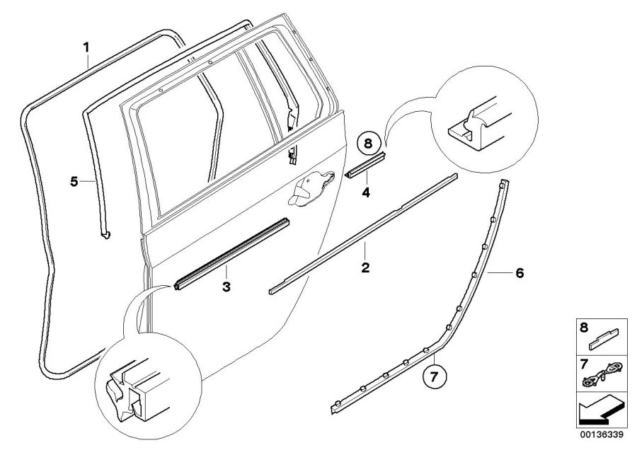 Diagram Door weatherstrip rear for your BMW