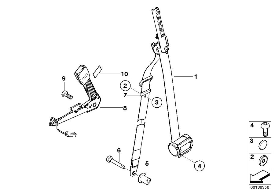 Diagram Safety belt, front, from 10/03 on for your MINI