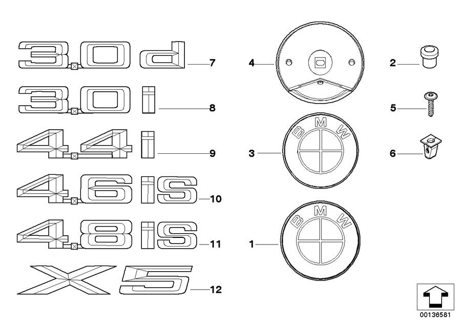 Diagram Emblems / letterings for your 2002 BMW X5   