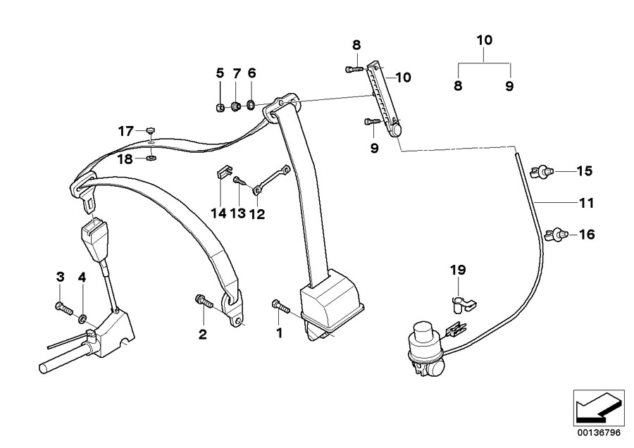 Le diagramme PIECES DE CEINTURE DE SECURITE AVANT pour votre BMW