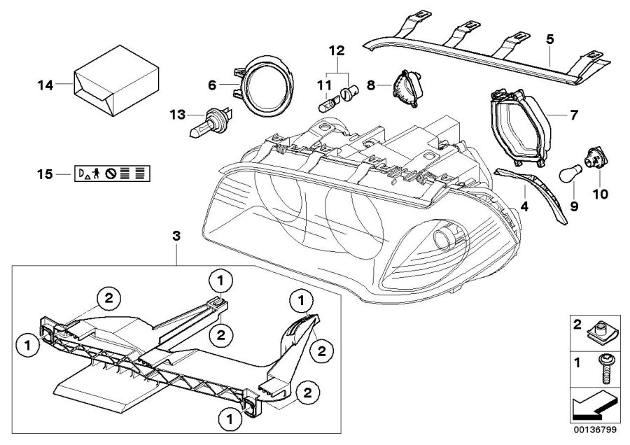 Diagram Single components for headlight for your BMW X3  