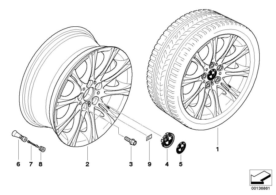 Diagram BMW alloy wheel, M double spoke 135 for your 2008 BMW 535xi Sedan  