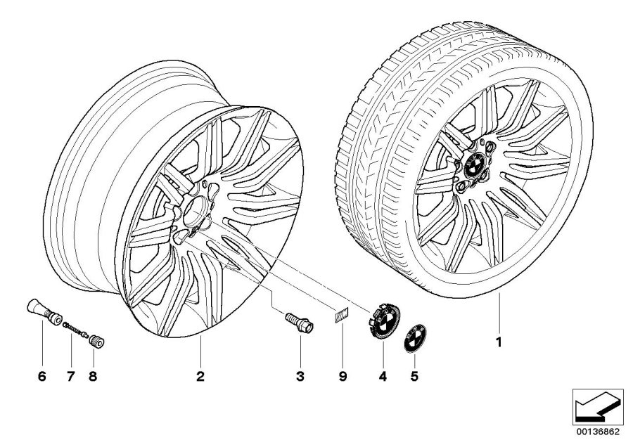 Diagram BMW alloy wheel, M double spoke 172 for your BMW