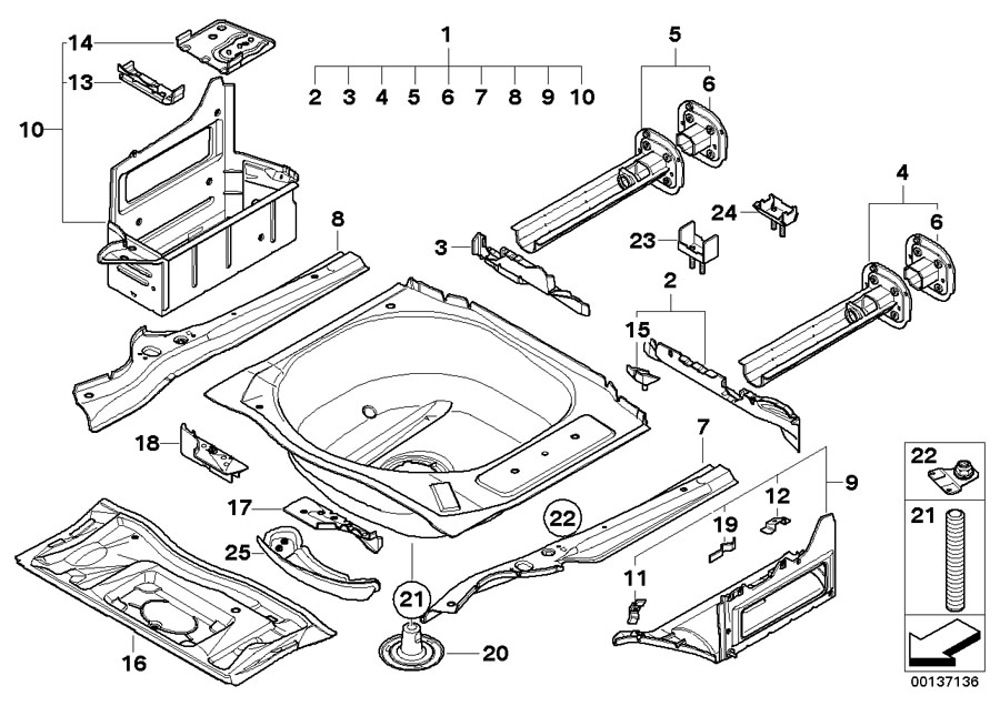 Diagram Mounting parts for trunk floor panel for your 1988 BMW M6   