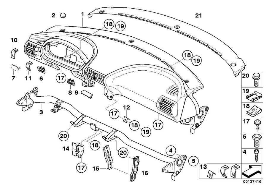 Diagram I-panel with co-driver airbag for your BMW X3  