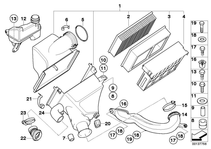 Diagram Intake muffler for your 1999 BMW 328i Sedan  