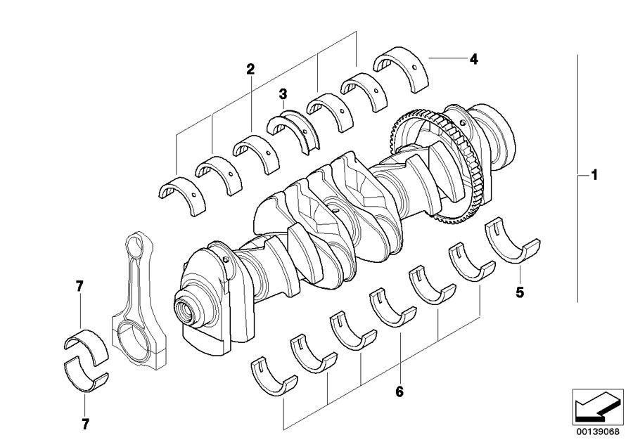 Diagram Crankshaft With Bearing Shells for your BMW