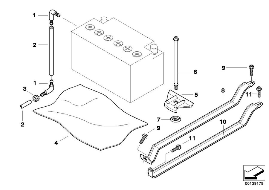 Diagram Battery holder and mounting parts for your BMW