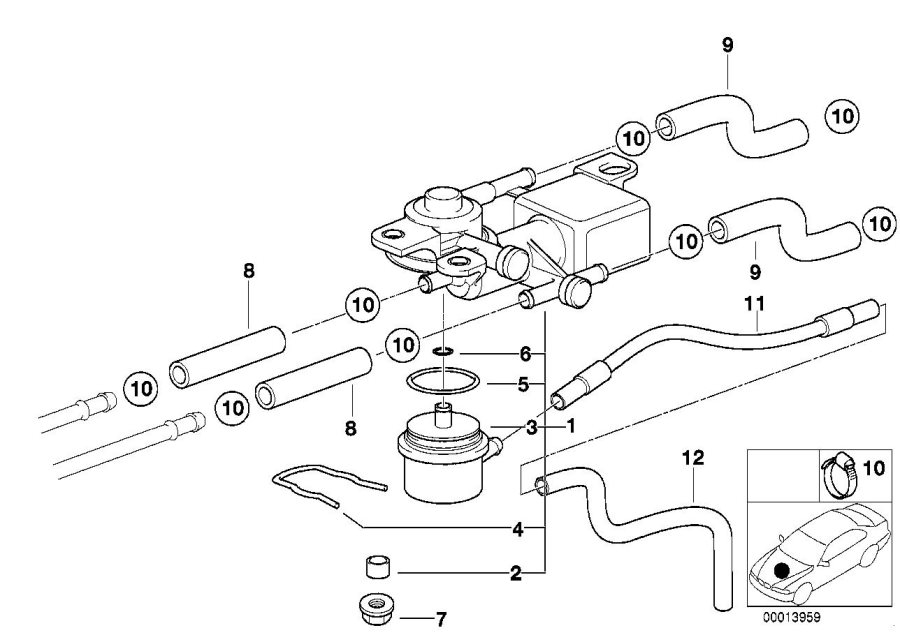 Diagram 3/2-WAY valve and fuel hoses for your BMW