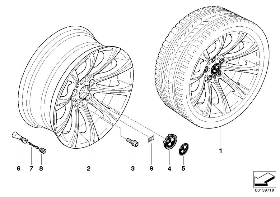 Diagram BMW alloy wheel, M radial spoke 166 for your BMW