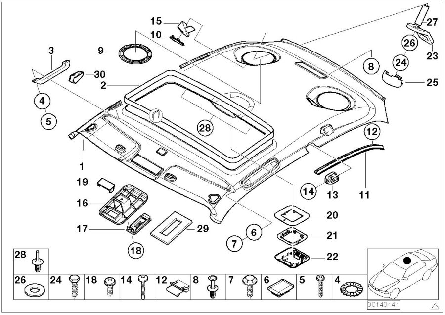 Le diagramme Pavillon / Poignée de maintien pour votre BMW