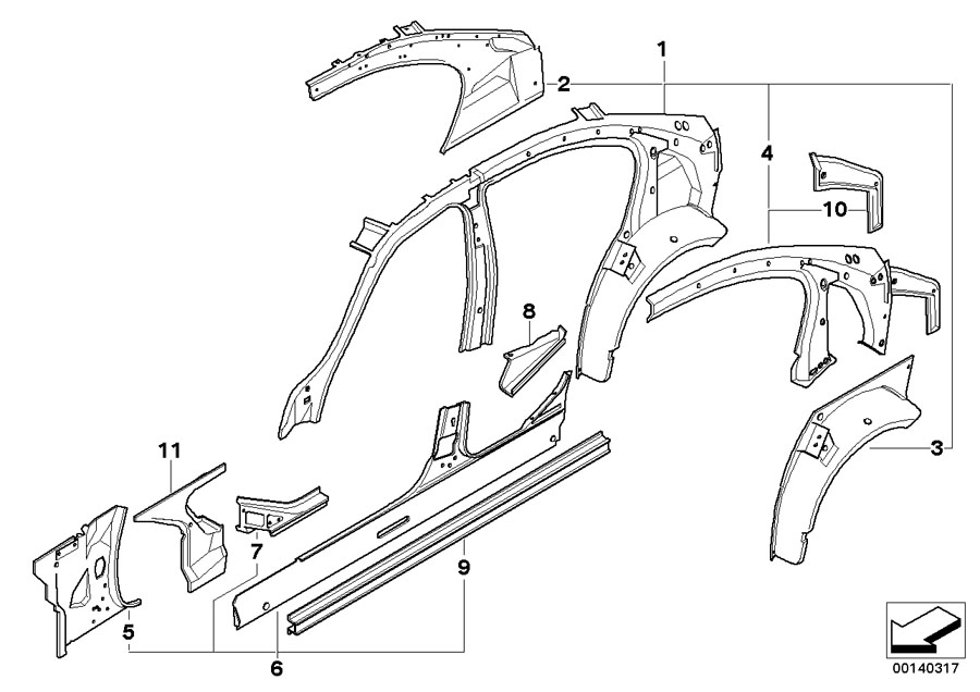 Diagram Single components for body-side frame for your BMW