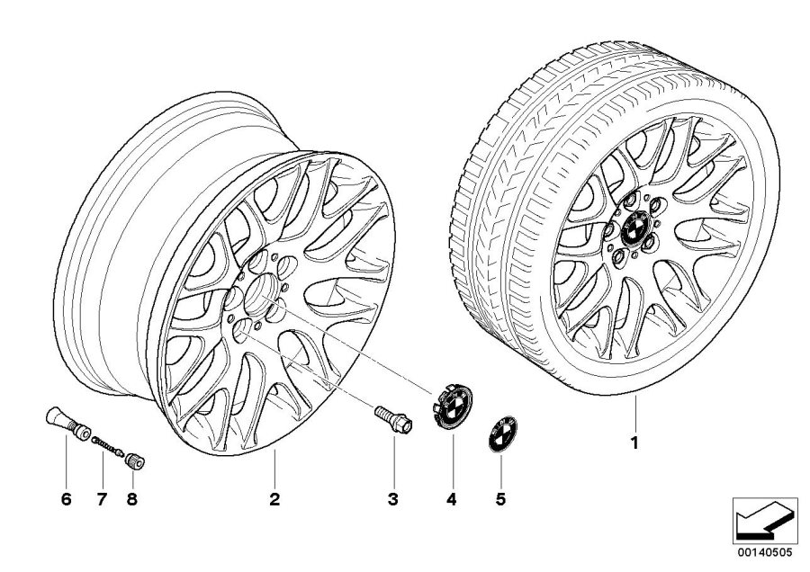 Diagram BMW light alloy wheel, cross spoke 197 for your BMW