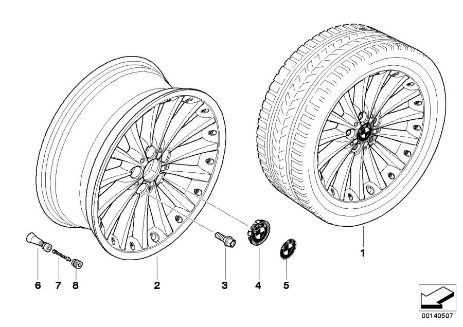Diagram BMW composite wheel, radial spoke 198 for your BMW