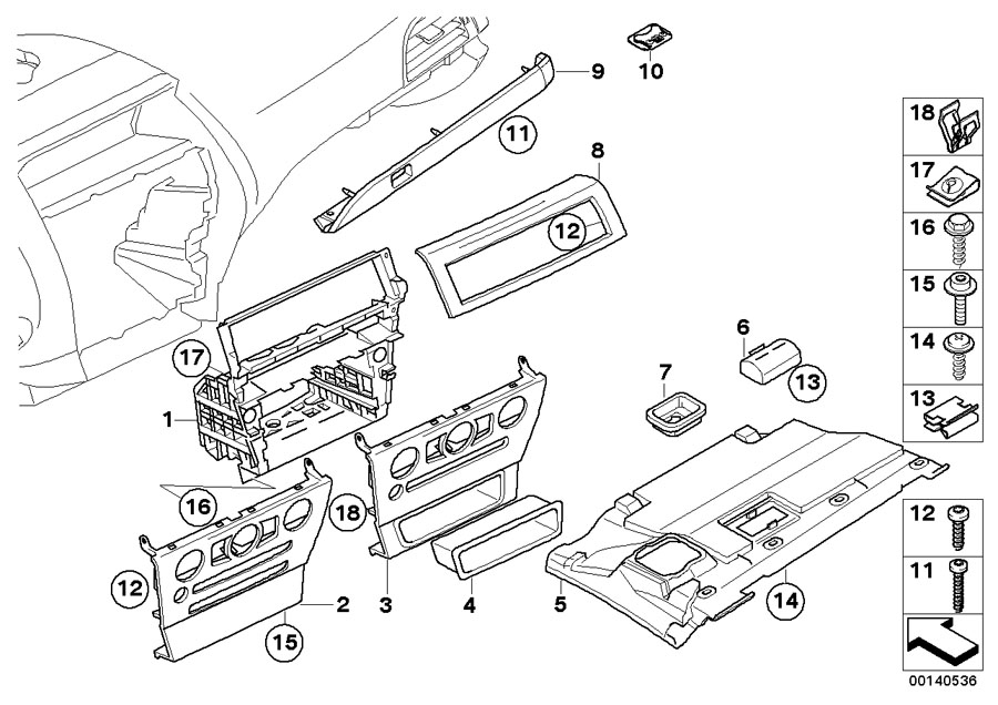 Diagram Mounting parts, instr. panel for your BMW