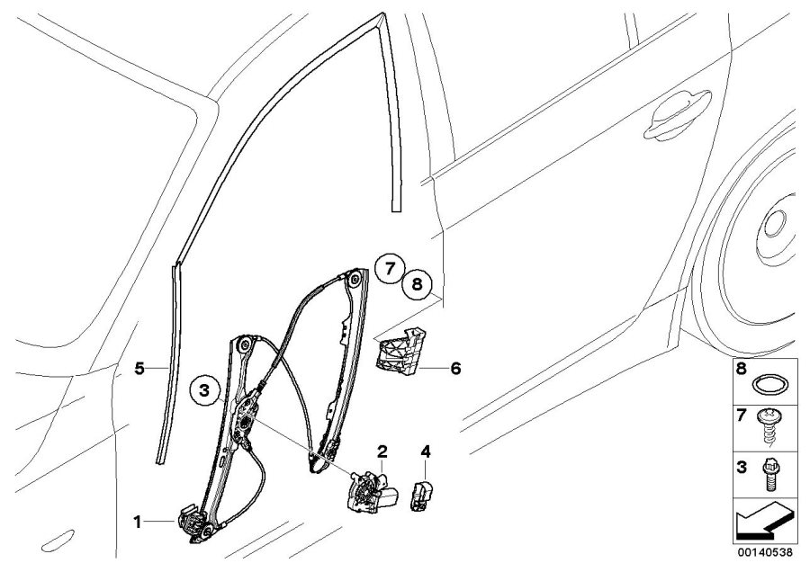 Diagram DOOR WINDOW LIFTING MECHANISM FRONT for your 2011 BMW X5   