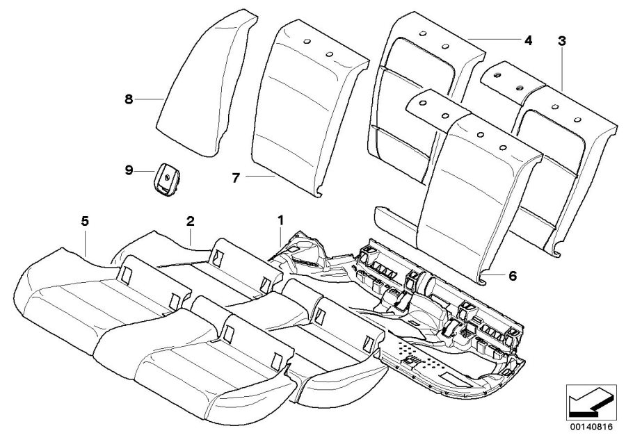 Diagram Seat, rear, uphlstry/cover, load-through for your BMW 530e  