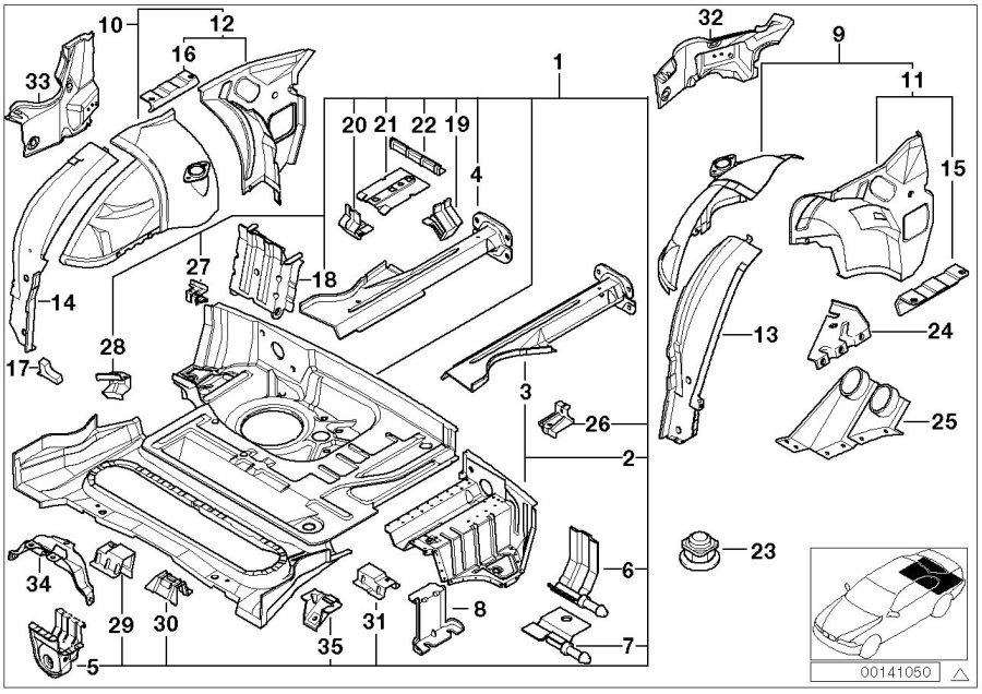 Diagram Floor panel TRUNK/WHEEL housing rear for your BMW