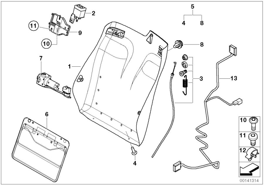 Diagram FRONT SEAT BACKREST FRAME/REAR PANEL for your BMW