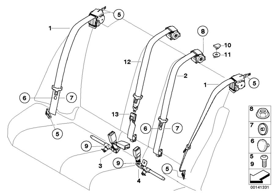 Diagram Safety belt rear for your BMW