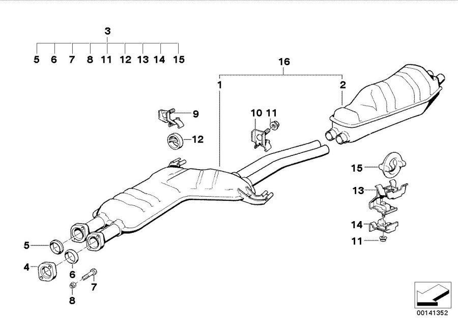 Diagram Exhaust system, rear for your 1983 BMW 318i   