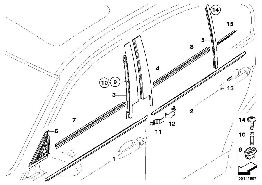 Diagram Exterior trim / Grille / Seals for your 2009 BMW 750i   