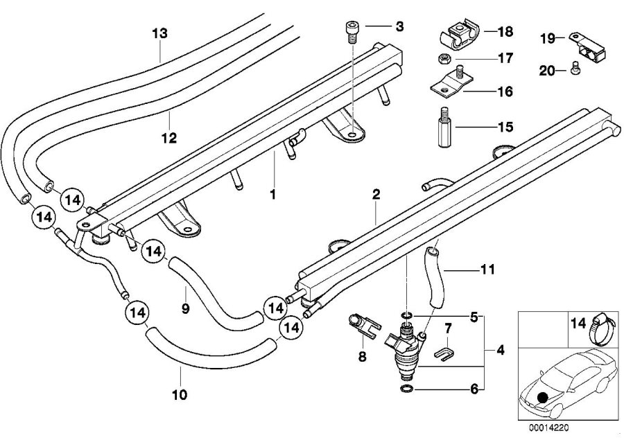 Diagram VALVES/PIPES of fuel injection system for your BMW