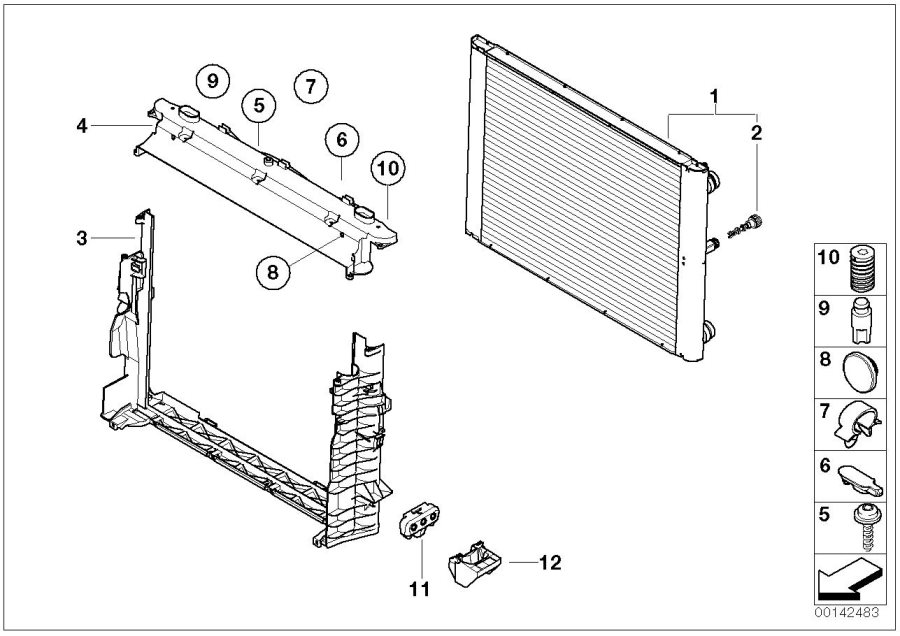 Diagram Mounting parts F radiator for your 2000 BMW 528i   