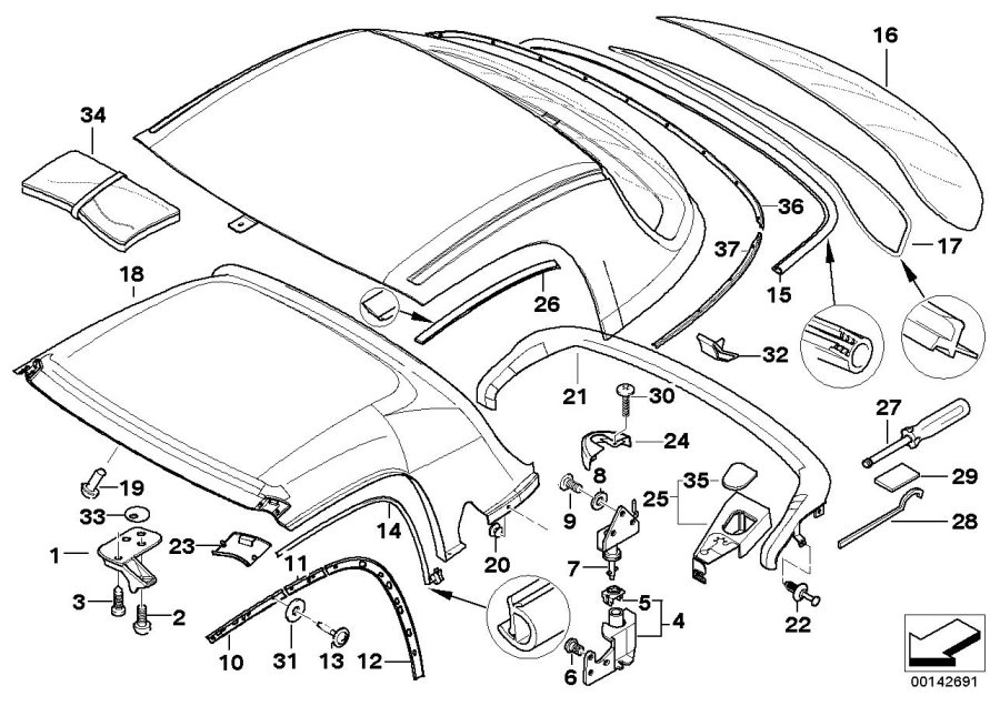 Diagram Hardtop parts for your 1998 BMW Z3   