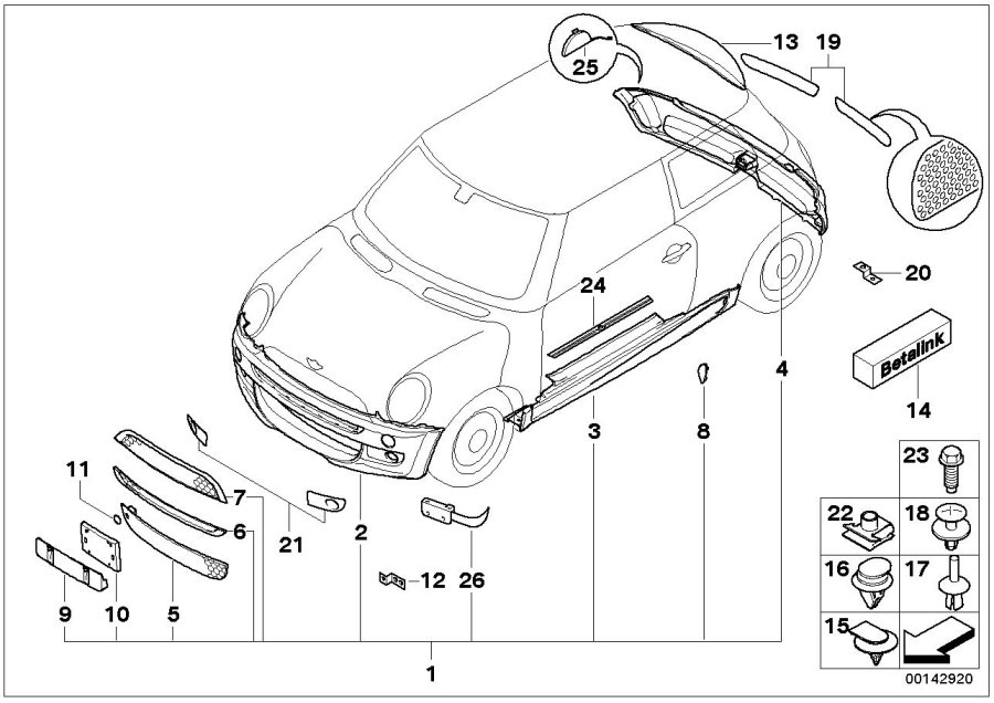 Diagram JCW aerodynamics package  - R 50, R53 for your MINI