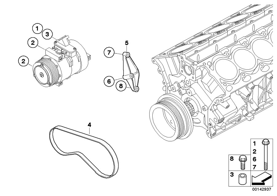 Diagram AIR COND.COMPRESSOR-SUPPORTING BRACKET for your BMW