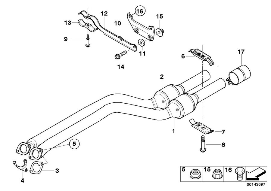 Diagram Catalytic CONVERTER/FRONT silencer for your 2007 BMW 750i   