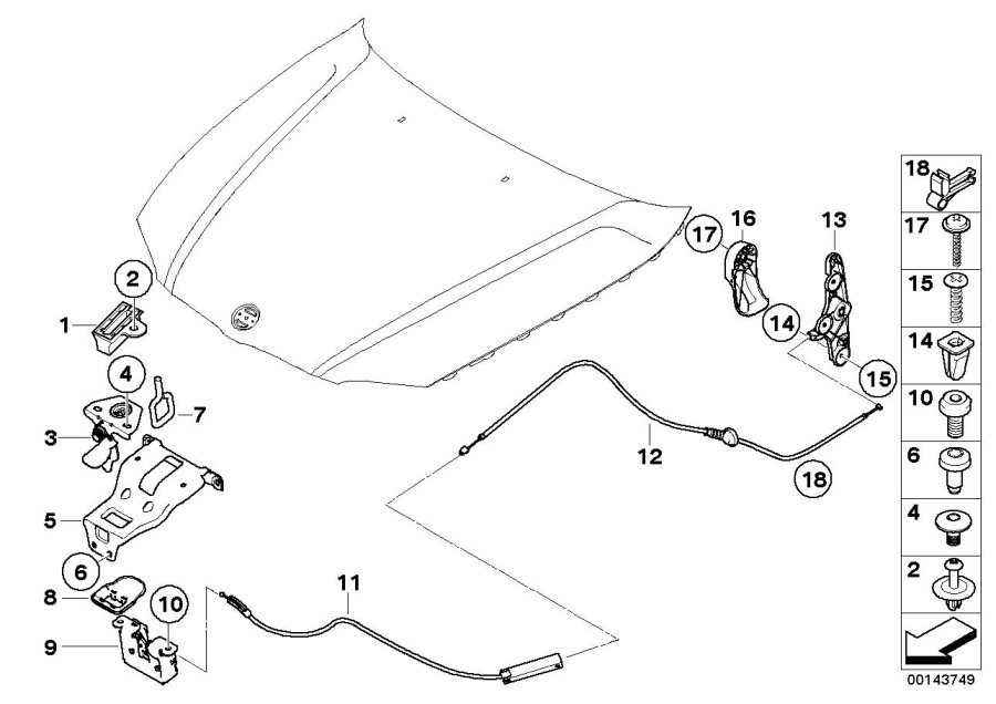 Diagram Engine hood mechanism for your BMW