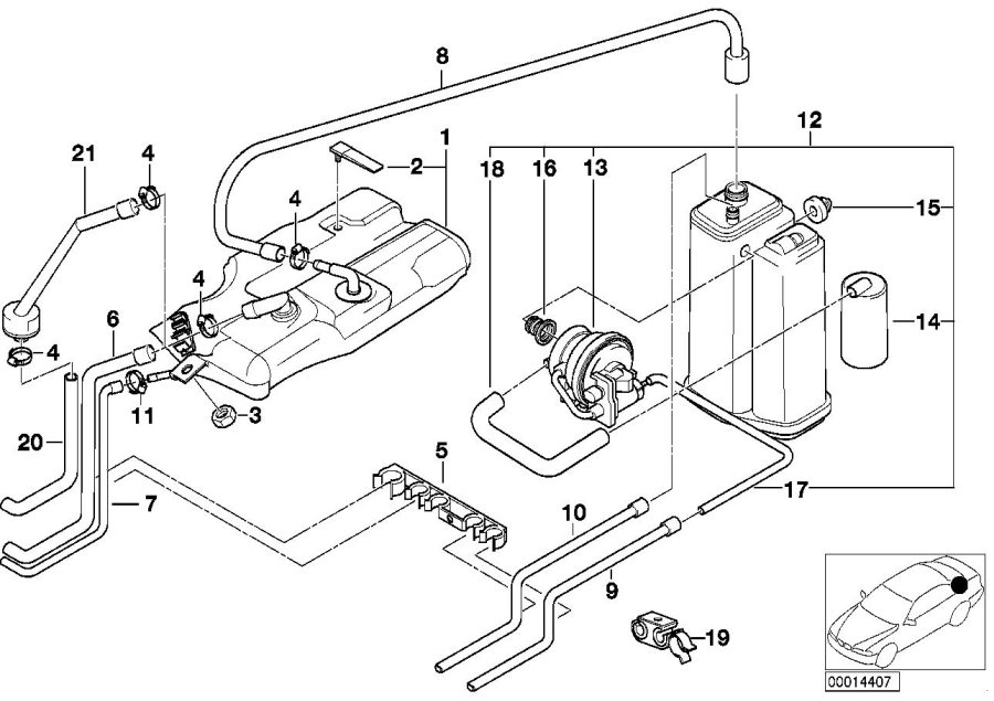 Diagram EXP.TANK/ACTIVATED CARBON CONTAINER for your 2016 BMW X1   