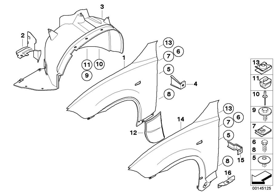Diagram Front side panel for your 2008 BMW 528xi   