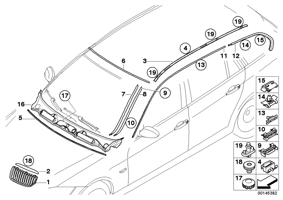 Diagram Exterior trim / Grille / Seals for your 2010 BMW 328xi   