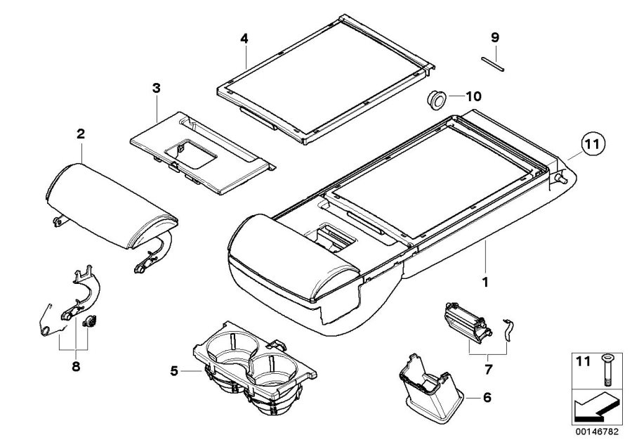 Diagram Rear seat center armrest for your 2009 BMW M6   