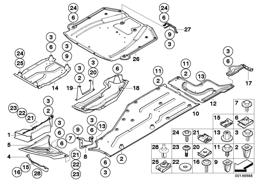 Diagram Shield,engine compartm./underfloor panel for your BMW