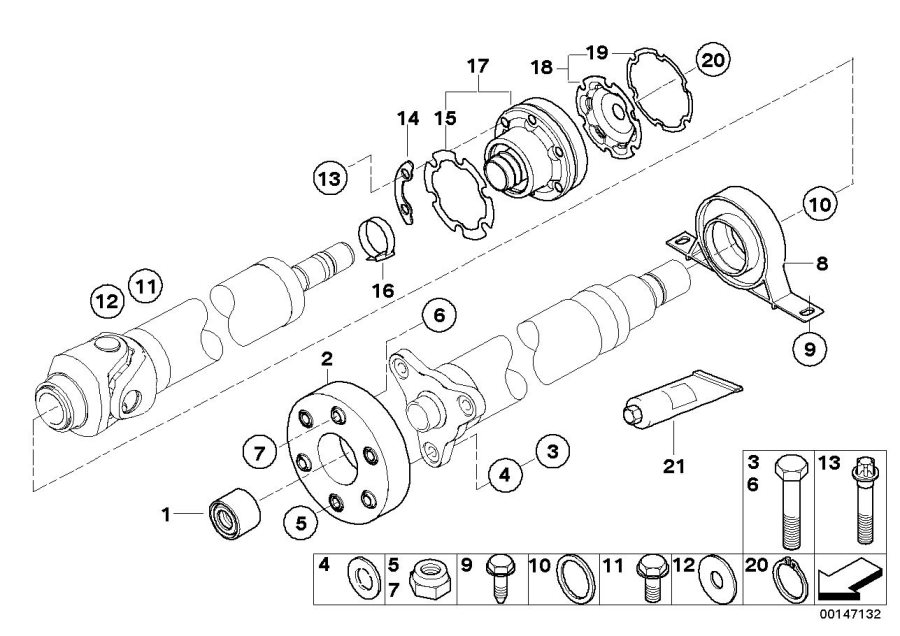 Diagram Drive shaft, single components, 4-WHEEL for your 2018 BMW 530e   
