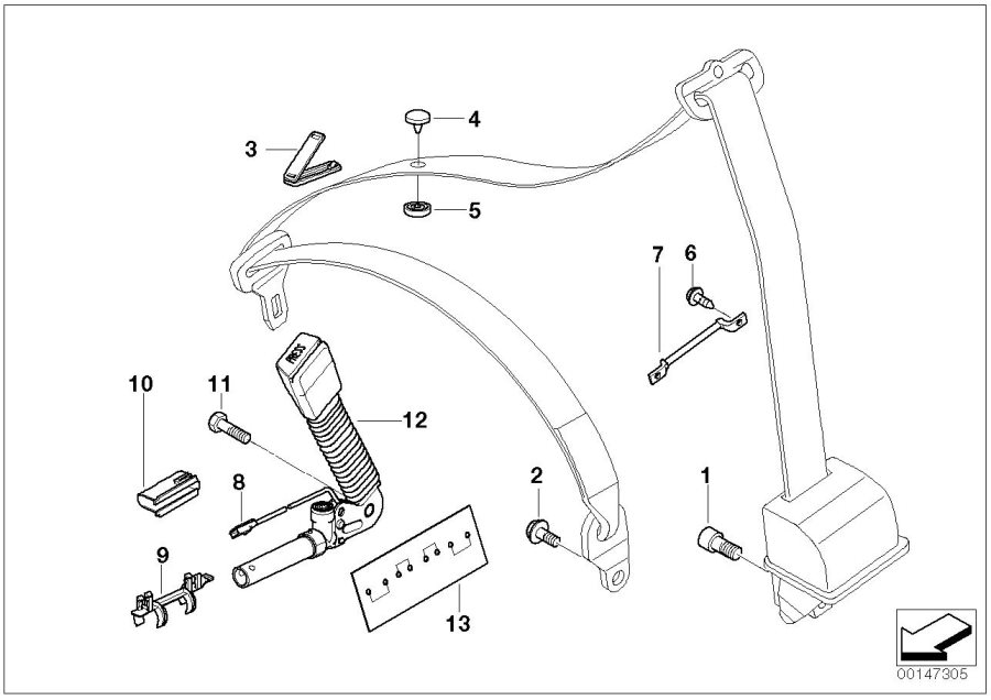 Diagram Front safety belt mounting parts for your BMW