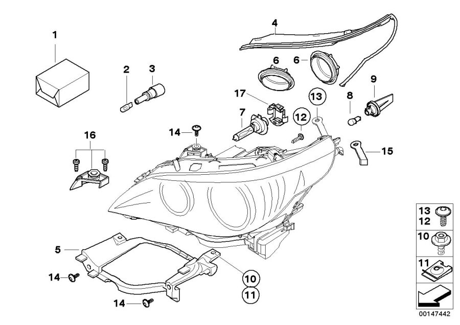Diagram Individual parts for halogen headlamp for your BMW M6  