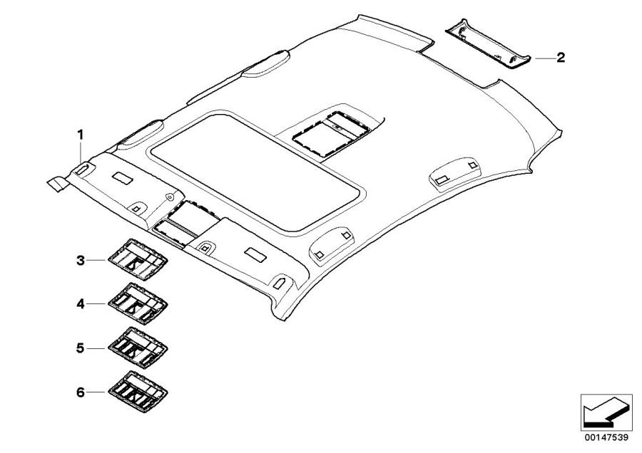 Diagram Individual moulded headliner, Alcantara for your 1999 BMW 528i Touring/Wagon Manual 